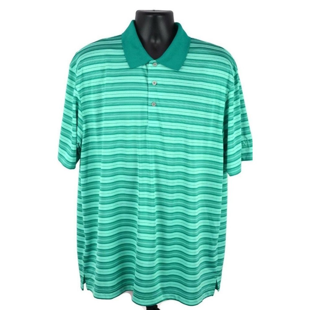 PGA Tour Golf Shirt Green Stripes Air Flux
